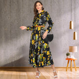 Eternal Bloom Fit and Flare Floral Long Crepe Dress