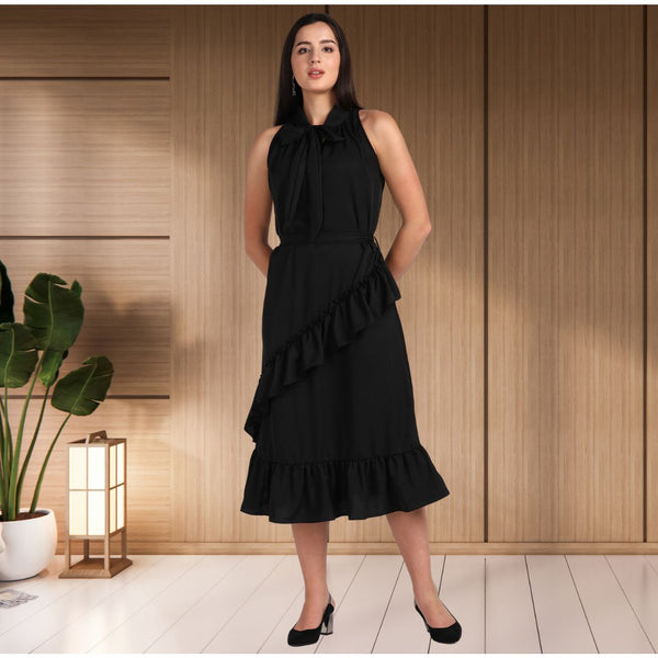 Chic Frilled Crepe Dress