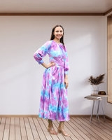 Ethereal Flow Marble Print Maxi Spandex Dress