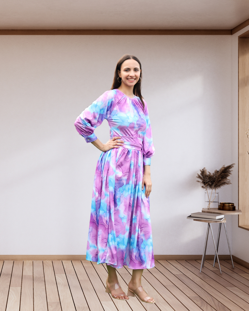 Ethereal Flow Marble Print Maxi Spandex Dress