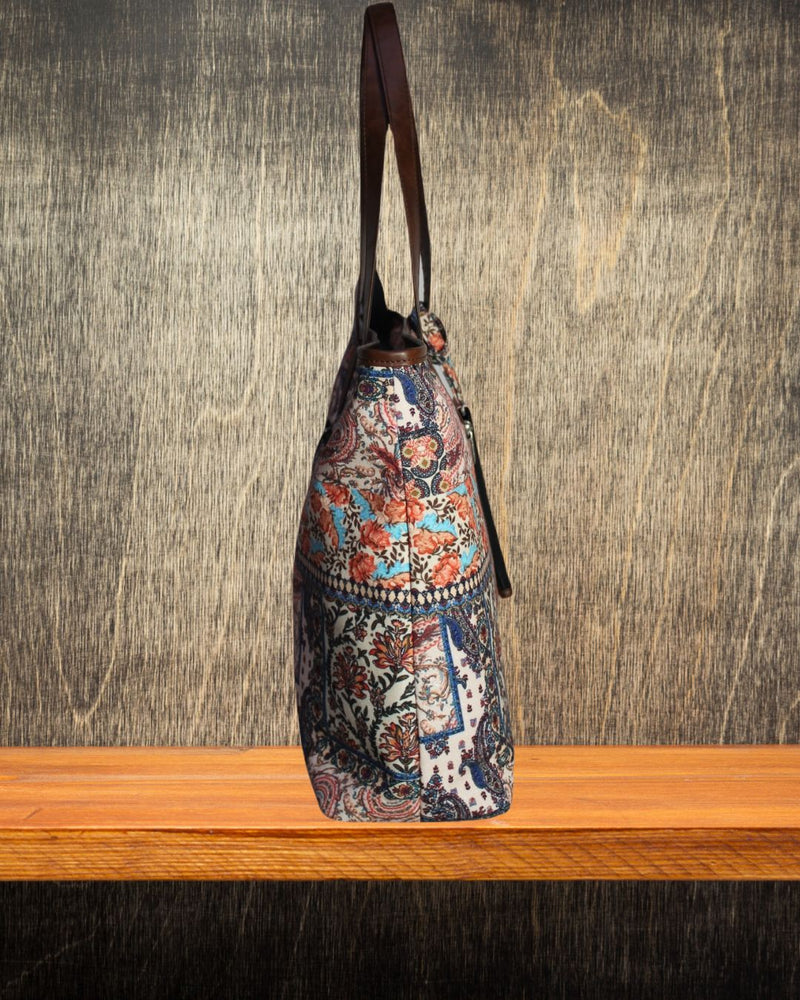 ETHNIC PATCHWORK PRINT TOTE BAG