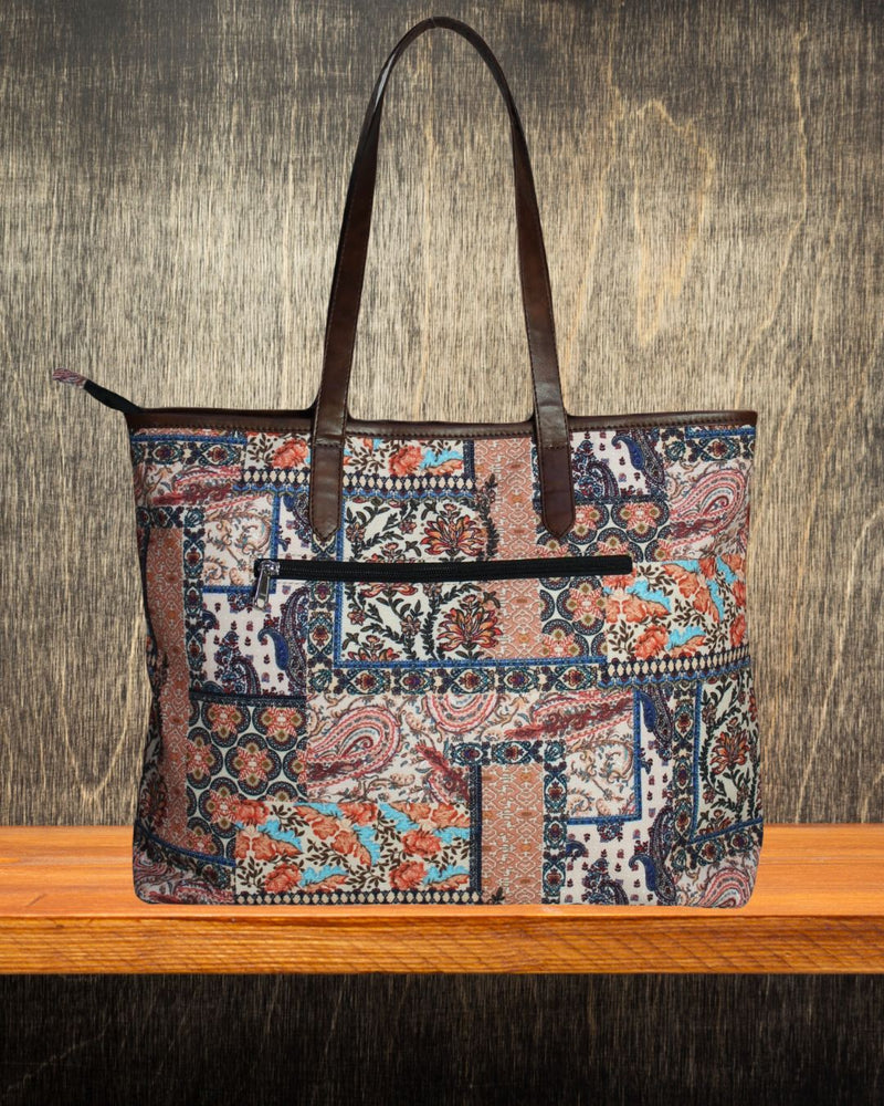 ETHNIC PATCHWORK PRINT TOTE BAG