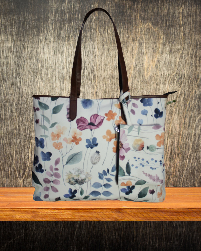 WATER COLOUR FLORAL PRINT TOTE BAG
