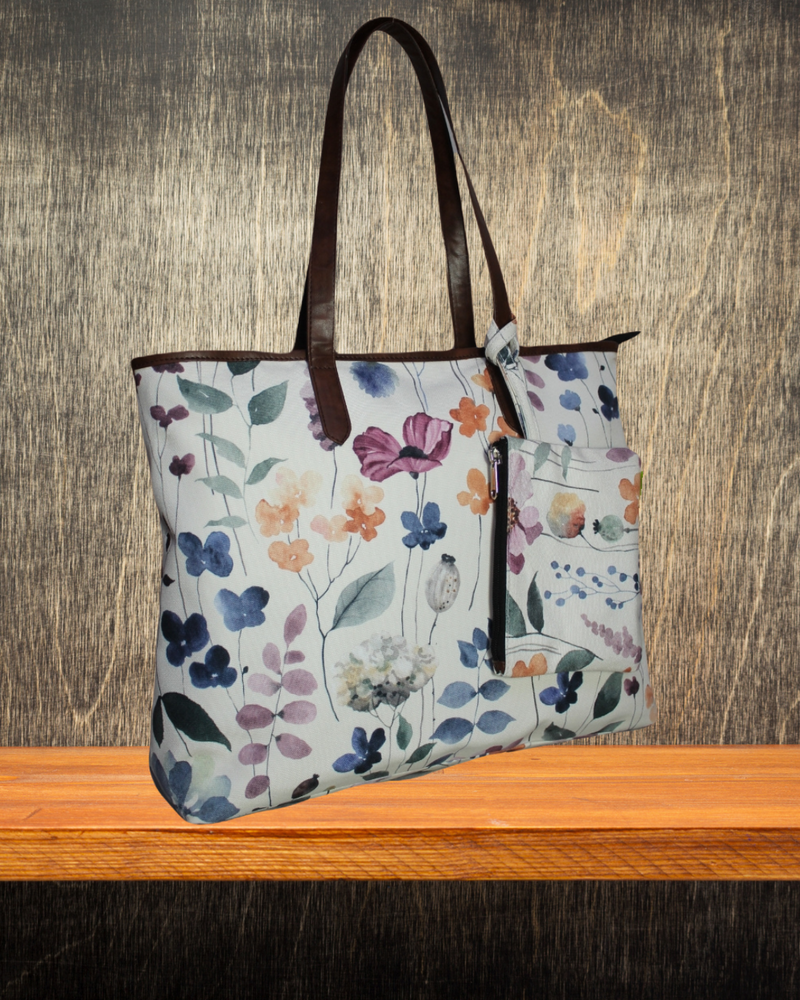 WATER COLOUR FLORAL PRINT TOTE BAG