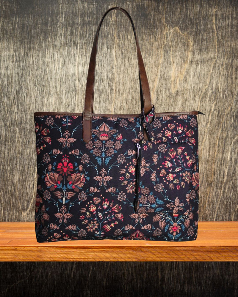 ETHNIC FLORAL PRINT TOTE BAG
