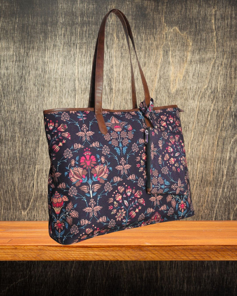 ETHNIC FLORAL PRINT TOTE BAG