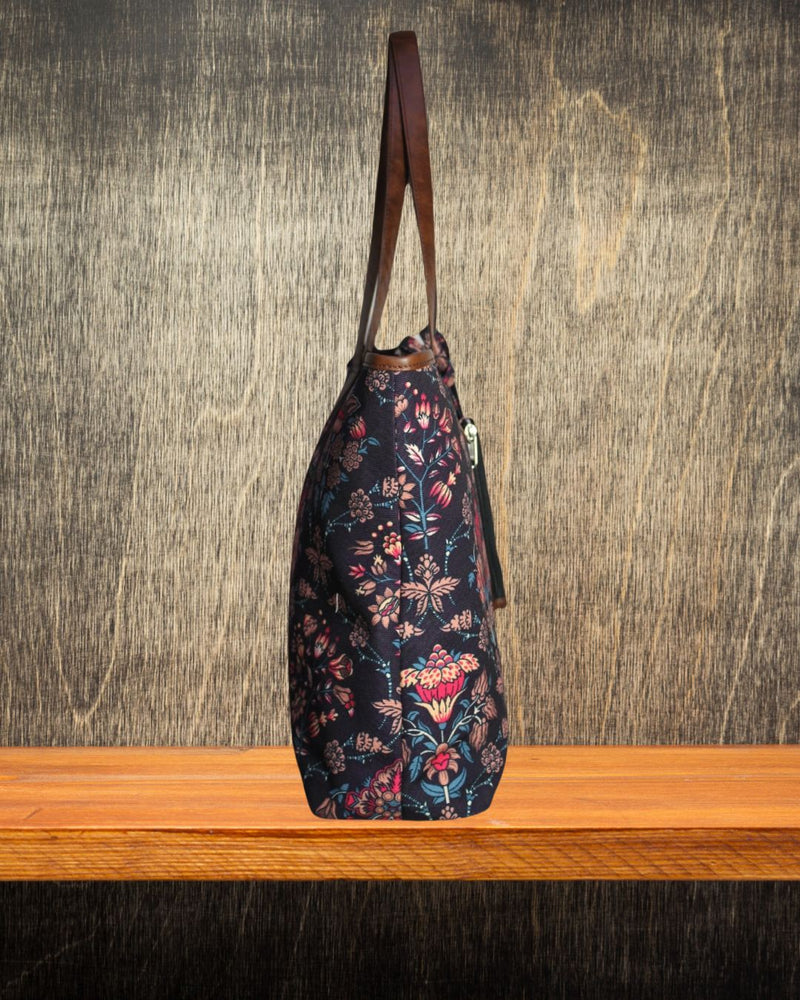 ETHNIC FLORAL PRINT TOTE BAG
