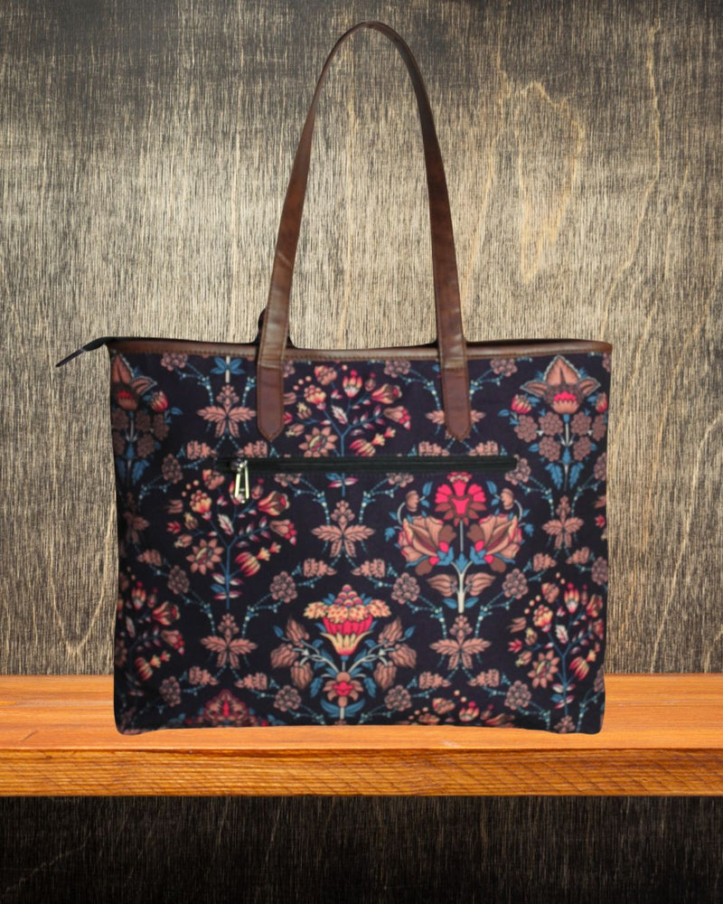 ETHNIC FLORAL PRINT TOTE BAG