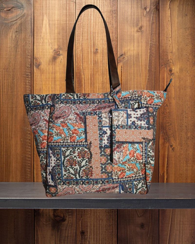 Ethnic Patchwork Print Canvas Tote Bag