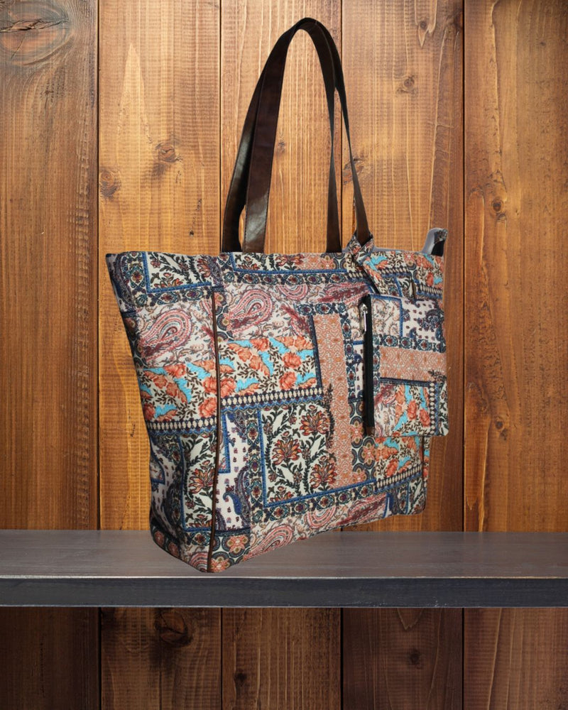 Ethnic Patchwork Print Canvas Tote Bag