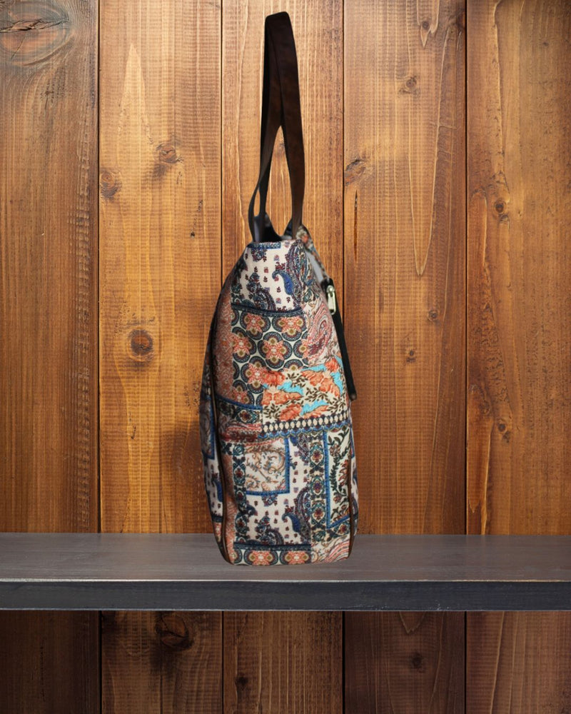 Ethnic Patchwork Print Canvas Tote Bag