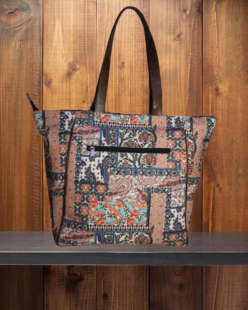 Ethnic Patchwork Print Canvas Tote Bag