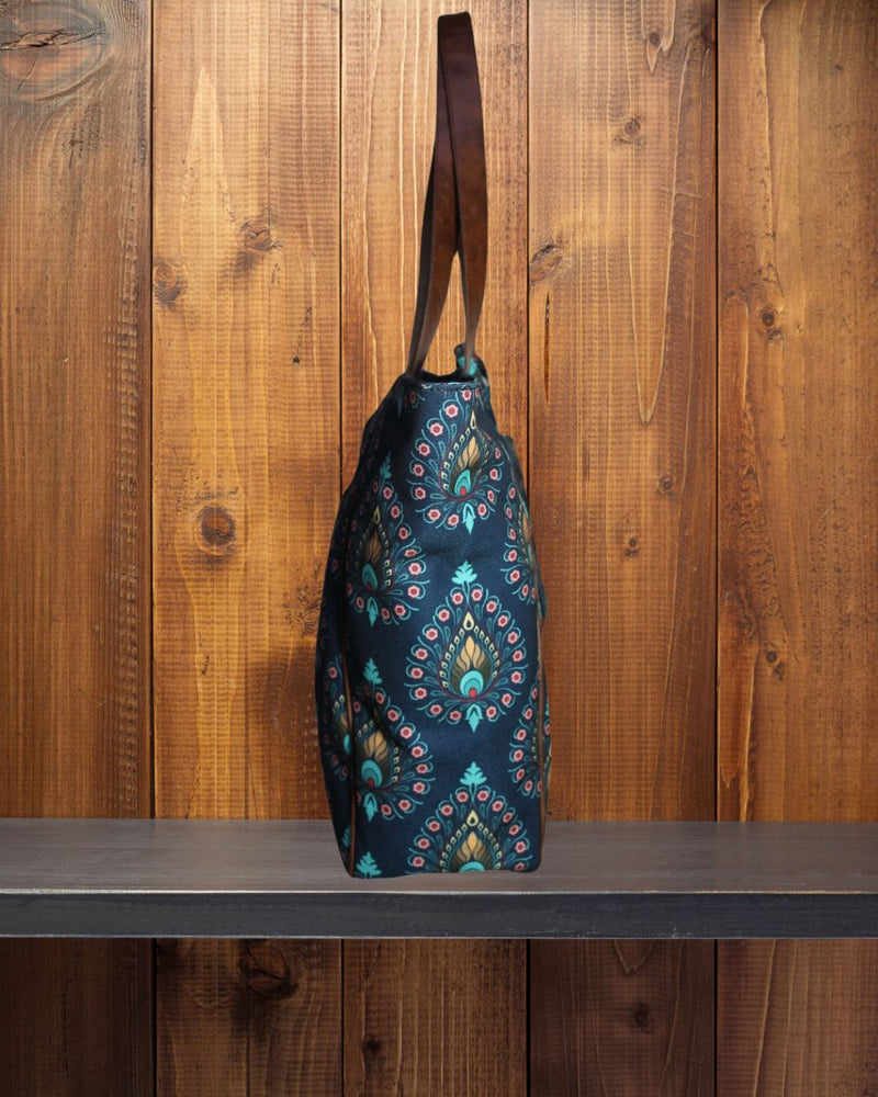 Peacock Feather Printed Canvas Shopper Tote Bag