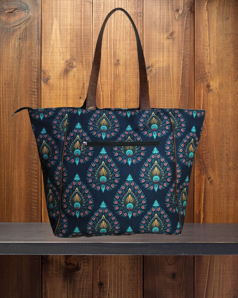 Peacock Feather Printed Canvas Shopper Tote Bag