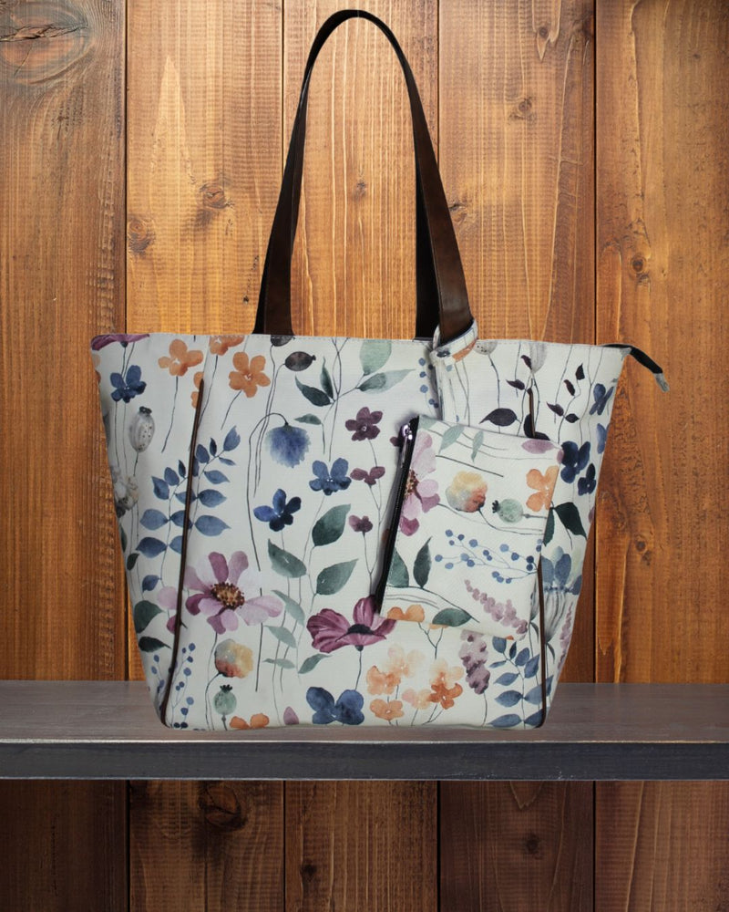 Ethnic Watercolor Printed Canvas Shopper Tote Bag
