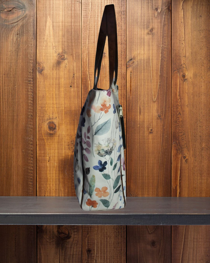 Ethnic Watercolor Printed Canvas Shopper Tote Bag