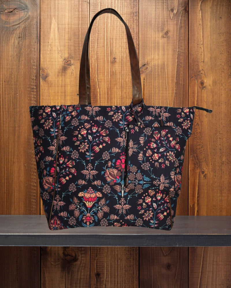 Ethnic Paisley Floral Printed Canvas Shopper Tote Bag