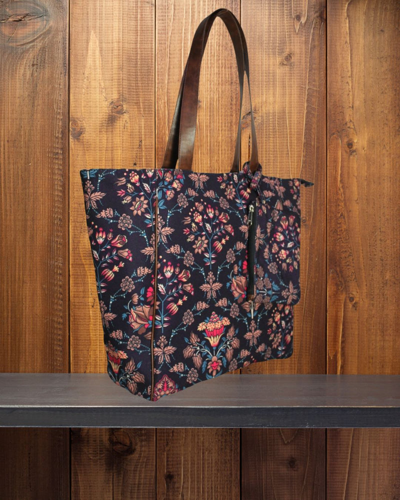 Ethnic Paisley Floral Printed Canvas Shopper Tote Bag
