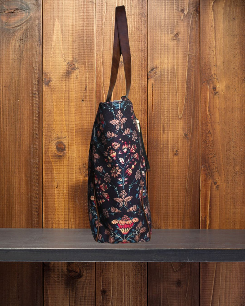 Ethnic Paisley Floral Printed Canvas Shopper Tote Bag