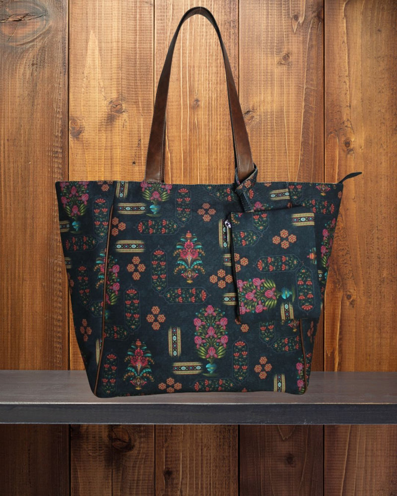 Ethnic Paisley Floral Patchwork Printed Canvas Shopper Tote Bag