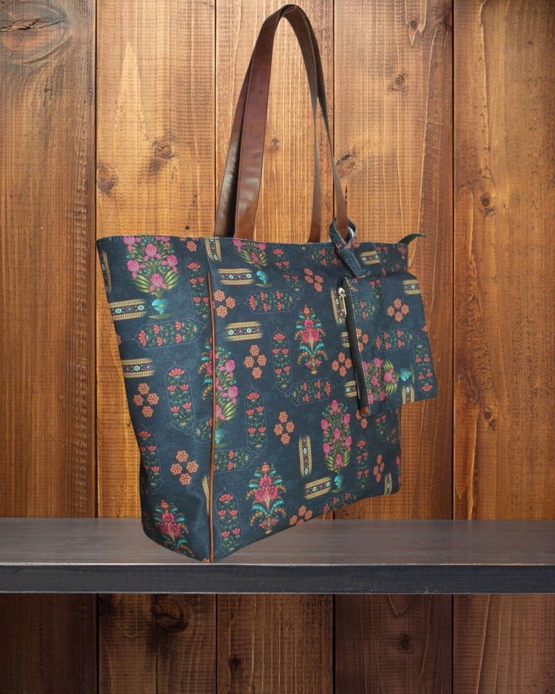 Ethnic Paisley Floral Patchwork Printed Canvas Shopper Tote Bag