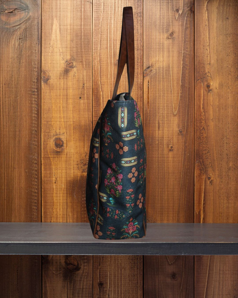 Ethnic Paisley Floral Patchwork Printed Canvas Shopper Tote Bag