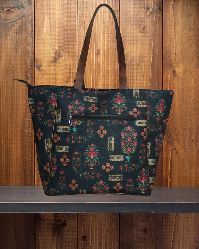 Ethnic Paisley Floral Patchwork Printed Canvas Shopper Tote Bag
