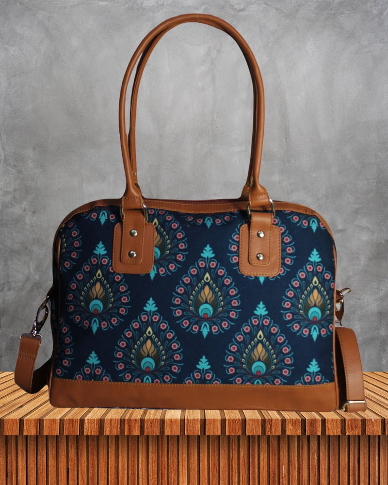Peacock Feather Print Canvas Bag