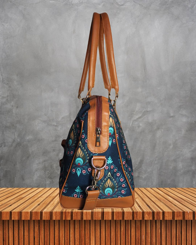 Peacock Feather Print Canvas Bag