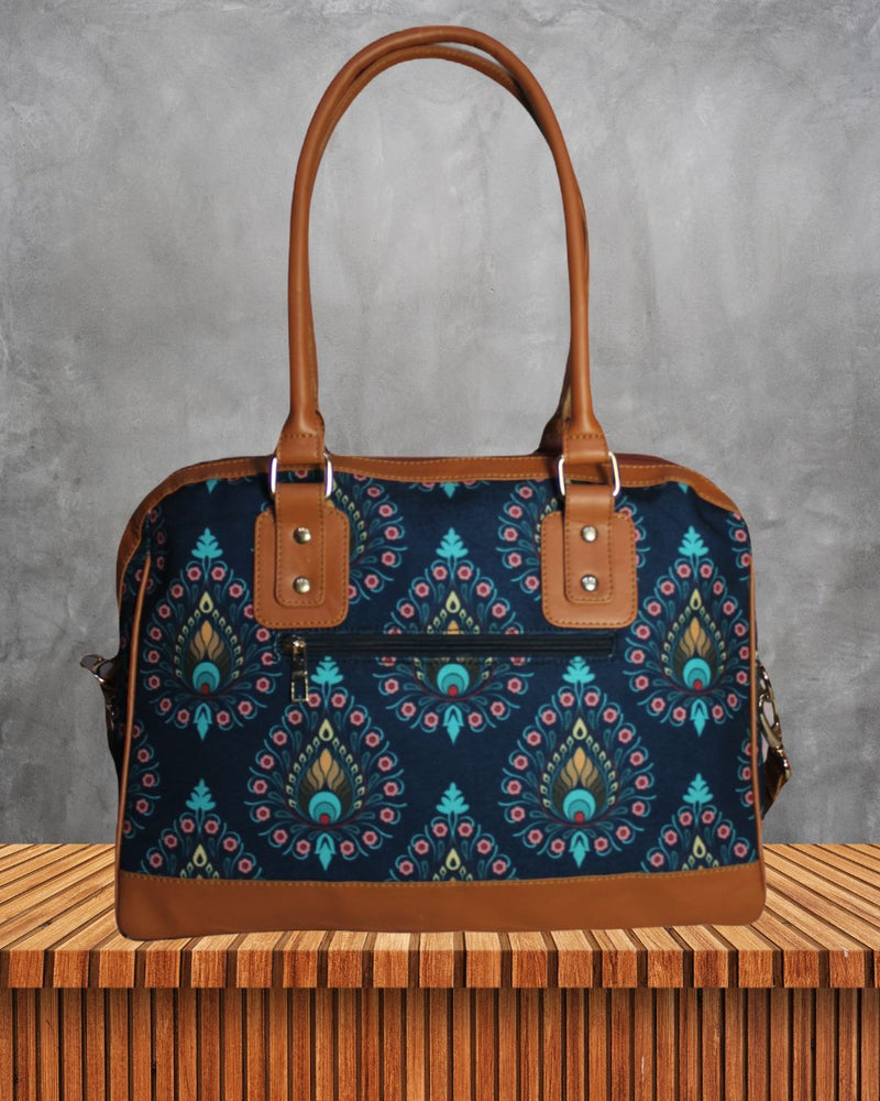 Peacock Feather Print Canvas Bag
