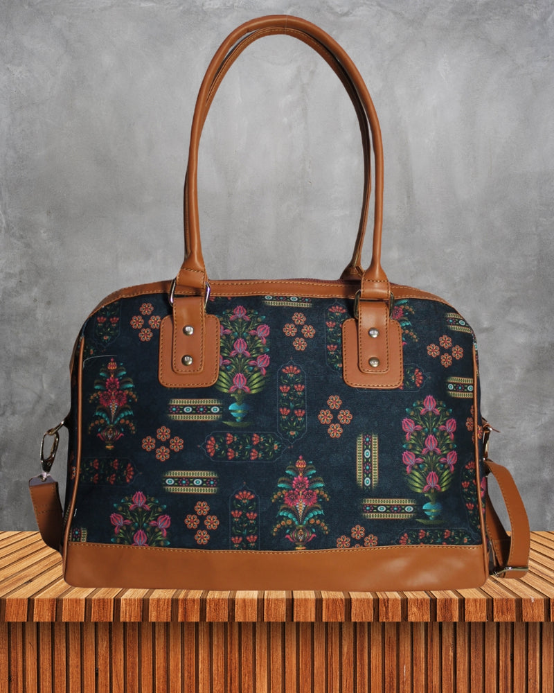 Ethnic Mughal Floral Print Canvas Handbag