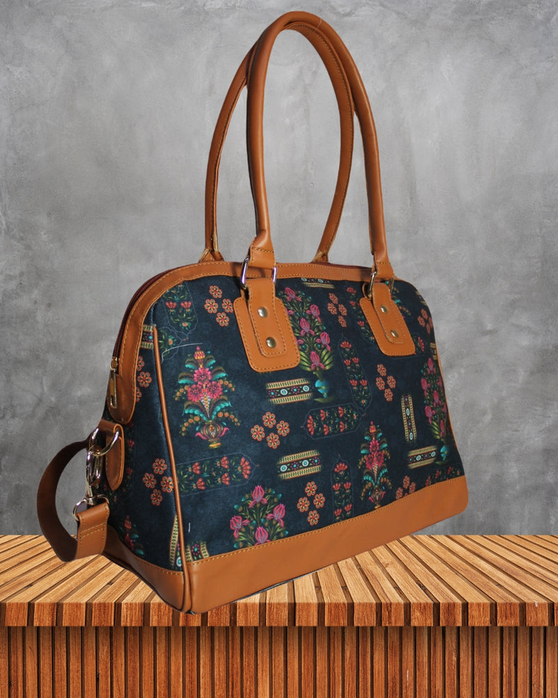 Ethnic Mughal Floral Print Canvas Handbag