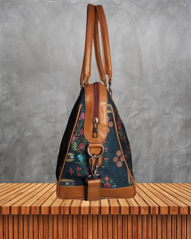 Ethnic Mughal Floral Print Canvas Handbag