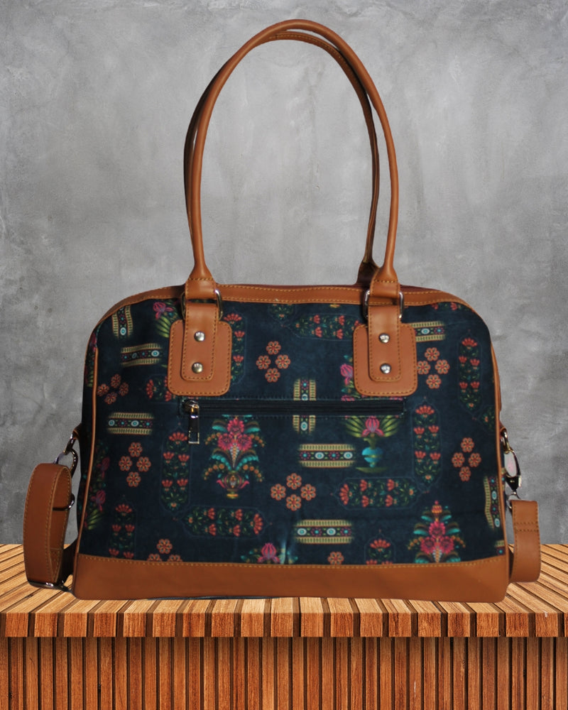 Ethnic Mughal Floral Print Canvas Handbag