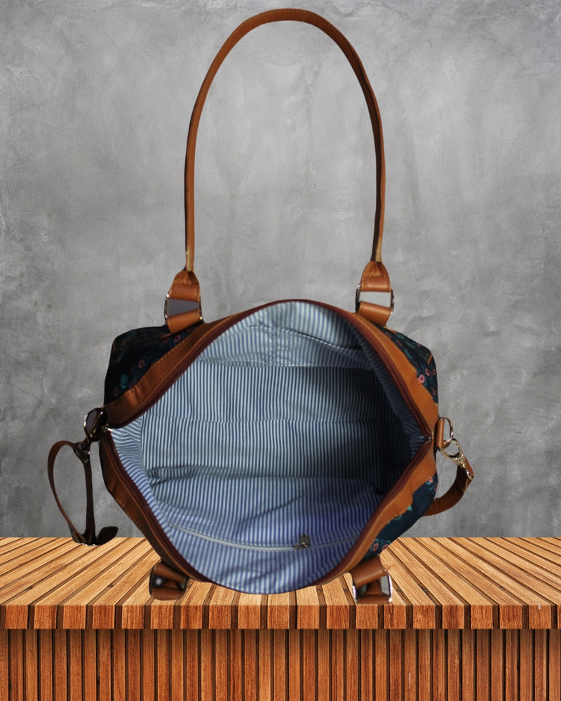 Ethnic Mughal Floral Print Canvas Handbag