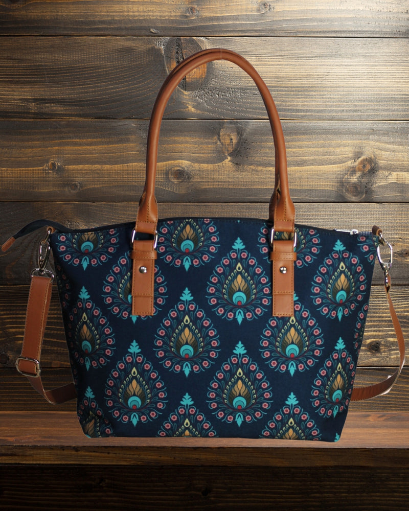 Peacock Feather Print Canvas Tote Bag