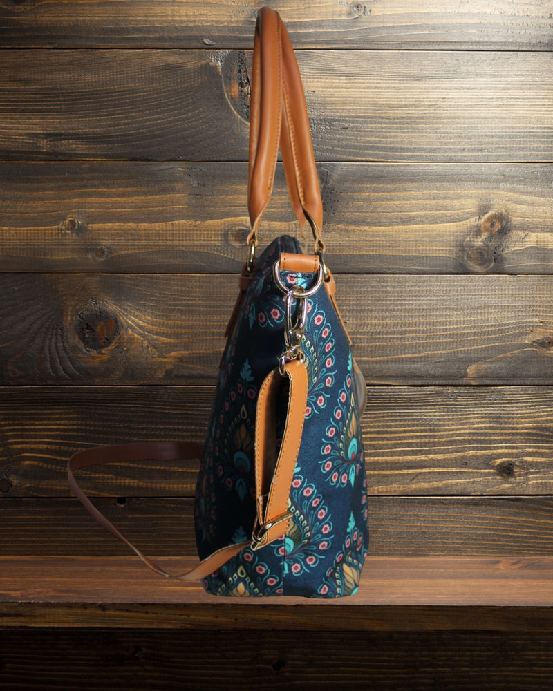 Peacock Feather Print Canvas Tote Bag