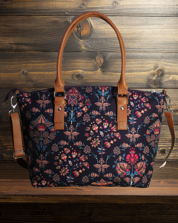 Ethnic Floral Paisley Print Canvas Tote Bag