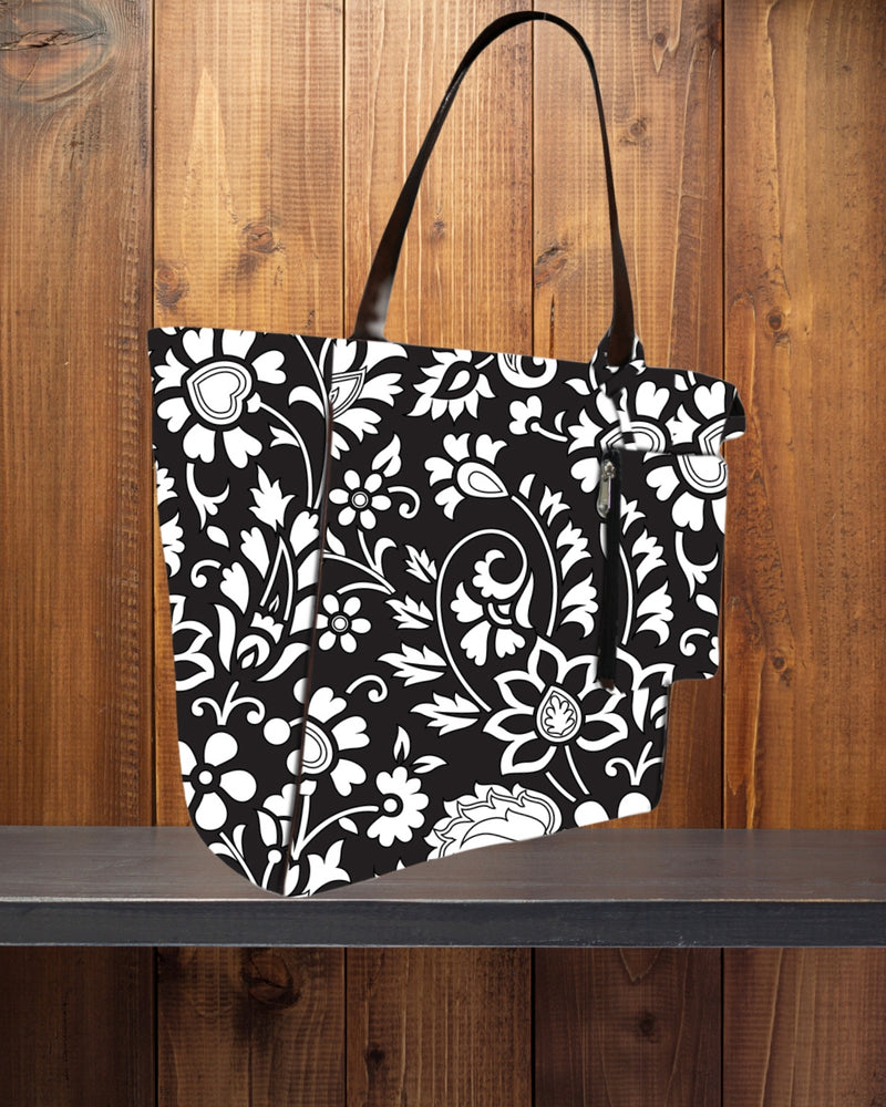 Ethnic Floral Print Canvas Tote Bag