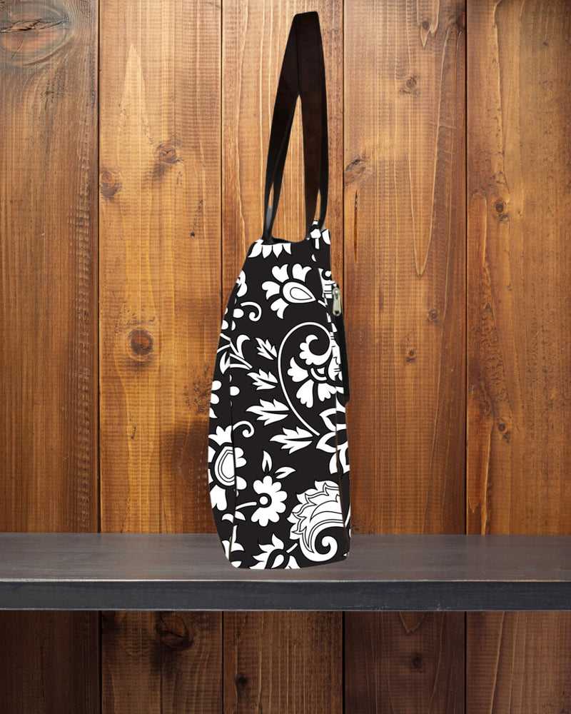 Ethnic Floral Print Canvas Tote Bag