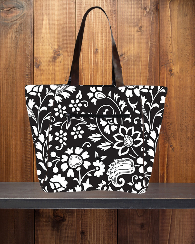 Ethnic Floral Print Canvas Tote Bag