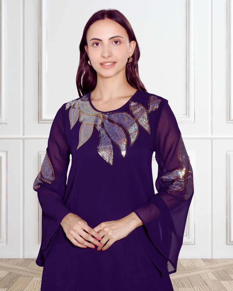 Women's Sequins Motifs Embellished Asymmetric Kurti Pant Set