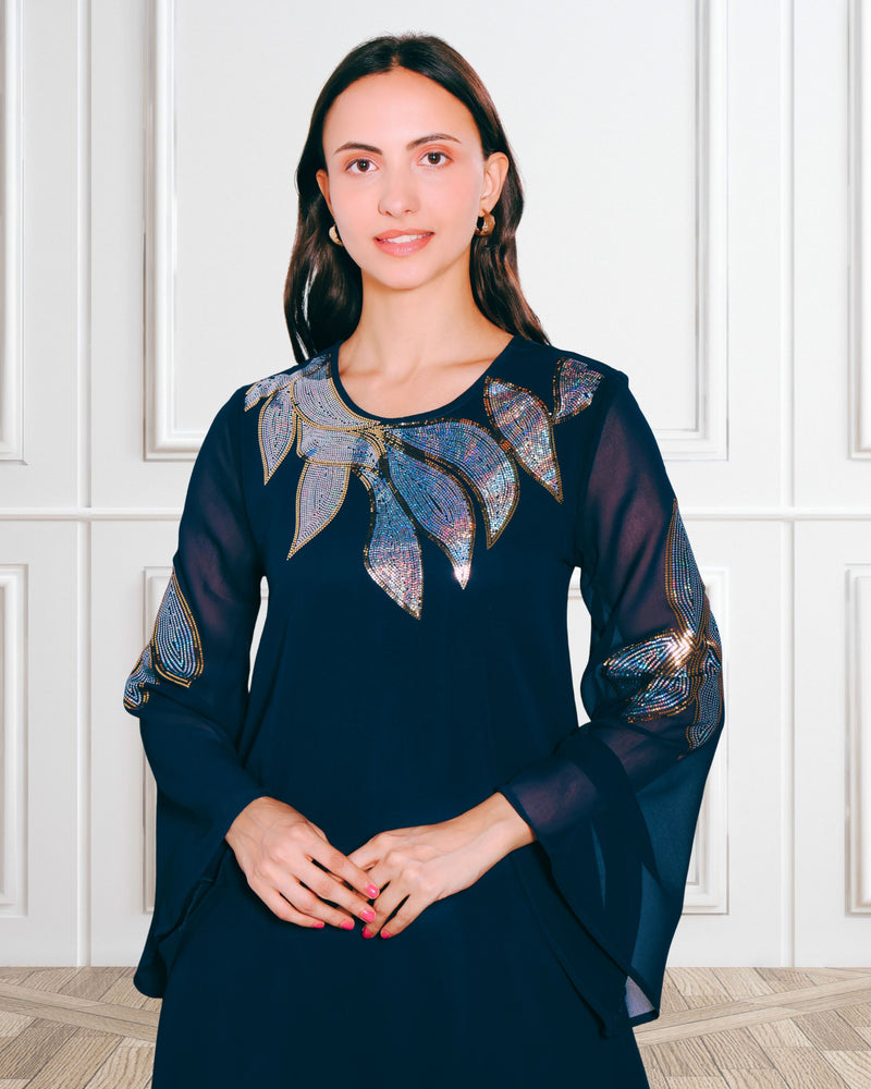 Women's Sequins Motifs Embellished Asymmetric Kurti Pant Set