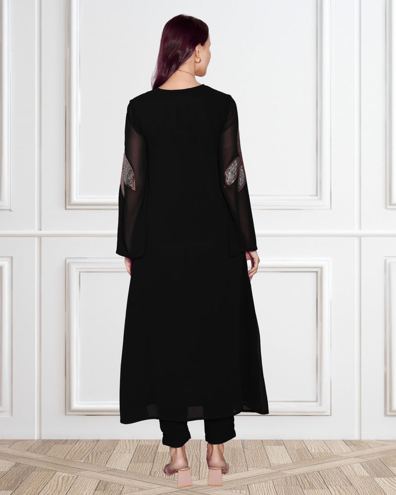 Women's Sequins Motifs Embellished Asymmetric Kurti Pant Set