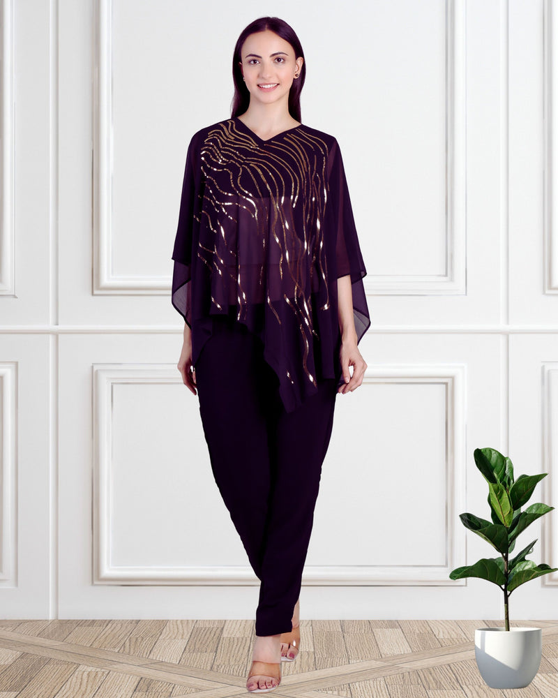Women's Sequins Motifs Embellished Georgette Top Pant Set
