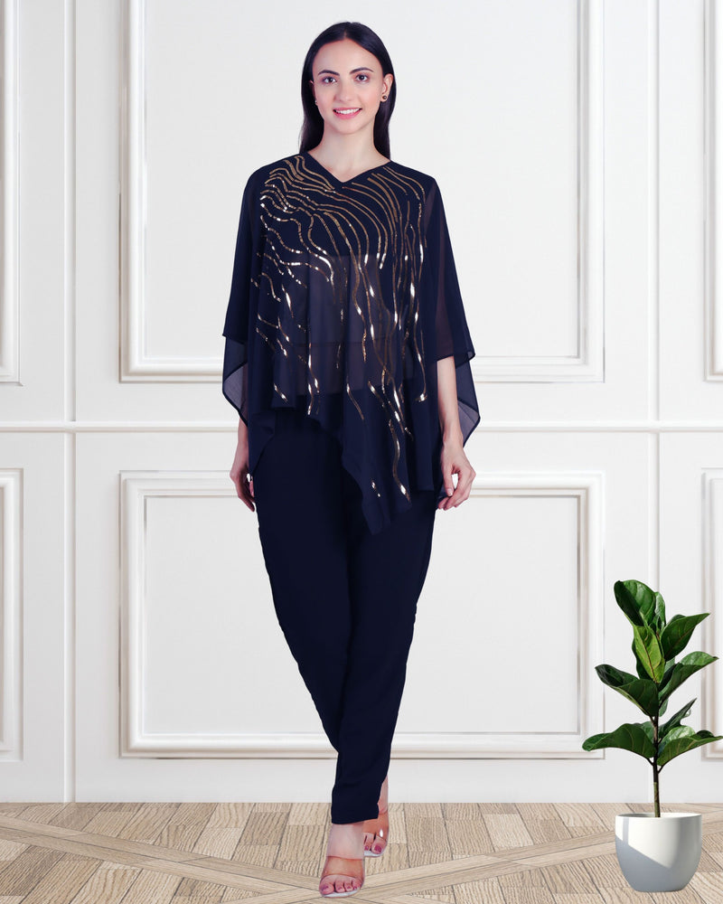 Women's Sequins Motifs Embellished Georgette Top Pant Set