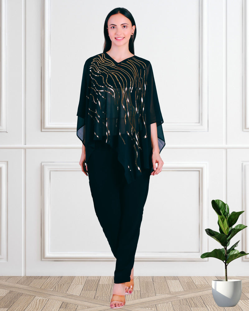 Women's Sequins Motifs Embellished Georgette Top Pant Set