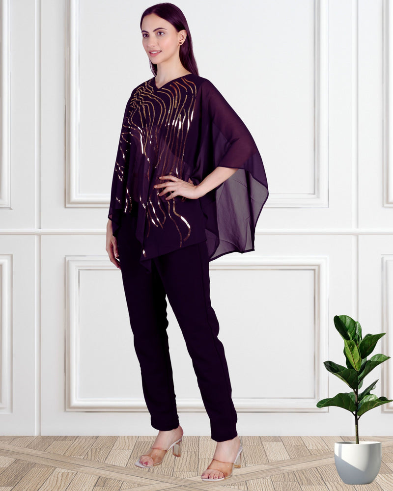 Women's Sequins Motifs Embellished Georgette Top Pant Set