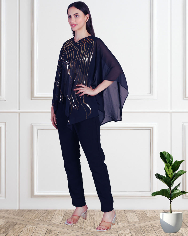 Women's Sequins Motifs Embellished Georgette Top Pant Set