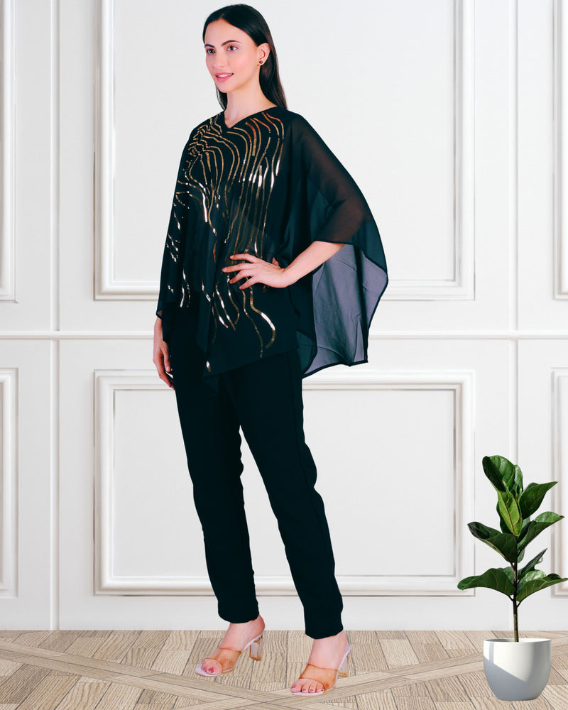 Women's Sequins Motifs Embellished Georgette Top Pant Set